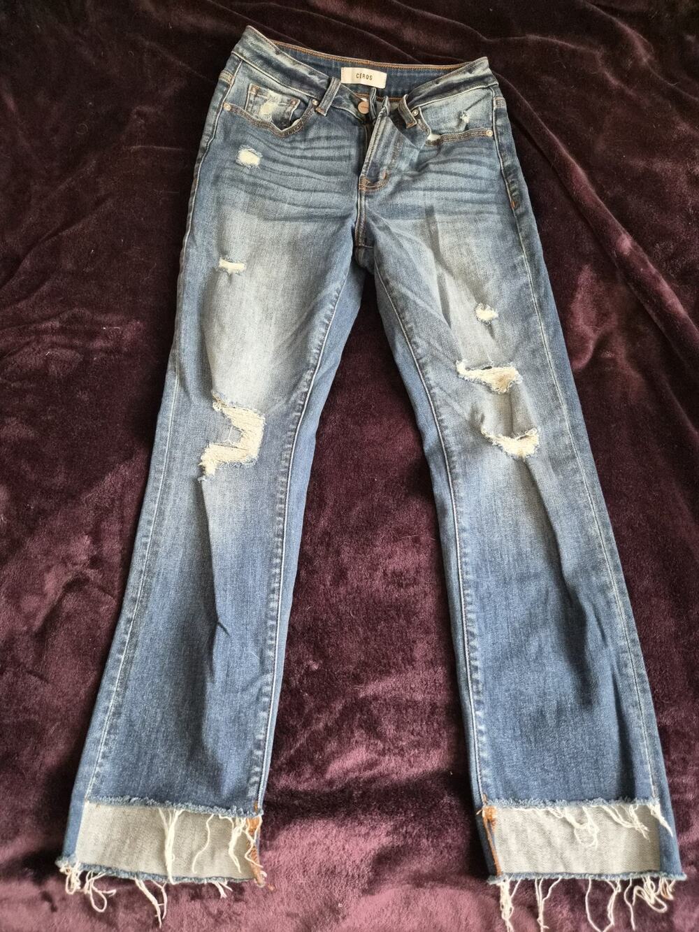 Size 24 Ceros Blue Denim Juniors Distressed Raw Hem Cut Off Jeans